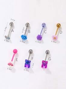 1 Stück Zunge Piercing Schmuck aus medizinischem hypoallergenen Titan-Stahl mit süßem Harz Rose, Pilz, Blumen und Schmetterling Design