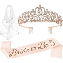 3 pièces Décorations pour enterrement de vie de jeune fille, couronne de douche de mariée, écharpe "Future mariée" et voile pour femmes. Cadeaux d'enterrement de vie de jeune fille, fournitures d'enterrement de vie de jeune fille, cadeaux, faveurs