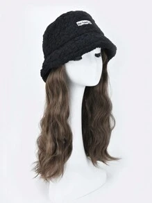 قطعة واحدة من الباروكة ذات الشعر الأسود الطويل مع قبعة، باروكة ذات تصميم مموج من الصوف الحملي لتغطية الرأس بالكامل، مناسبة للاستخدام اليومي