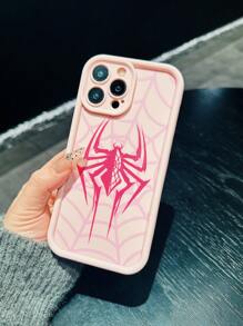 1 pieza Funda de teléfono suave y antichoque con diseño de tela de araña rosa, compatible con Iphone 16 Pro Max/16/16 Pro/15 Pro Max/15 Pro/15/14 Pro Max/14 Pro/14/13 Pro/13/12 Pro/12/11, adecuado para niñas