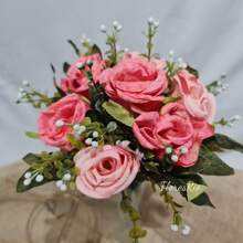 Artificial Button Bouquet With 7 Flowers For Party, Wedding, Home And Photo Decoration - Cherry - View 3