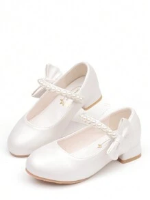 Girls White High Heel Shoes Princess Style Leather Shoes Spring & Autumn, Middle & Kids Shoes Suitable For Evening Dresses, Pearl Decoration