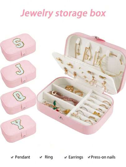 1个首饰盒，多层首饰/化妆品收纳盒，个性化字母首饰展示托盘，适用于戒指、项链、耳环、胸针、手表、手镯、口红、眼影盘、隐形眼镜、卧室装饰和户外旅行必备品，时尚国际风格收纳盒，防水PU皮革，送给朋友、女朋友、父母的礼物，房间装饰，包包，化妆包，梳妆台，旅行，化妆包，旅行必备品，收纳盒，储物，旅行必备品，化妆品收纳盒，化妆包，化妆品收纳盒，收纳盒，洗漱包，桌面收纳盒，化妆品包，化妆袋，化妆品收纳盒，梳妆台配件，化妆袋，化妆包，首饰盒，收纳袋，化妆刷架，刷架，香水收纳盒，收纳袋包包、女士礼物、圣诞礼物、女士礼物创意