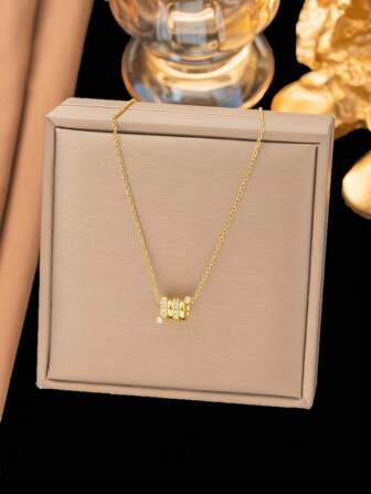 1 件不锈钢腰形吊坠项链，简约风格时尚休闲项链适合斋月、节日、日常穿着、通勤、街头、派对、礼物（OPP 袋包装盒仅供拍摄）