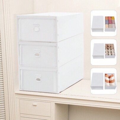 Underwear Storage Box Three Piece Set Plastic Storage Box Set Drawer Stackable Storage Box White