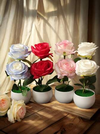 2 Pezzi Di Rose Artificiali Molto Grandi, Adatte Per Decorazioni Di San Valentino, Decorazioni Per Scrivanie, Balconi, Tempo Libero All Aperto, Giardini, Matrimoni - Vaso In Plastica