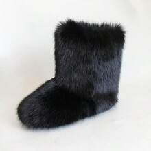 Women's Furry Faux Fur Boots Fuzzy Fluffy Mid Calf Snow Boots Suede Warm Fur Lined Booties Flat Fashion Boots