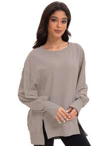 GEREARC Women's Oversized Round Neck Long Sleeved Shirt Pullover Sweatshirt - tro cà phê - Xem 4