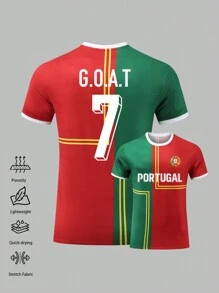 春夏透气快干葡萄牙 7 号足球球衣，GOAT 男款撞色足球衫，弹力吸湿排汗运动上衣，适合休闲外出、跑步锻炼和酒吧派对