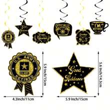 Decoraciones para fiesta de jubilación para hombres y mujeres: Pancarta de "Feliz jubilación" en negro y dorado, kit de adornos colgantes ondulados para decorar la fiesta de jubilación