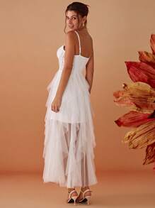 Delikat Spets Sweetheart Hals Skir Tyll Overlay Spaghetti Rem Bröllopsklänning Vit Brudklänningar, Liten Vit Klänning - Vitt - Visa 2