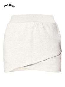 sun base Falda ajustada única de envoltura simple de moda mini de color gris claro con cruce delantero - Gris - Ver 2