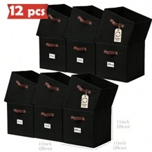 6/12pcs 11"/13" Cube Storage Bins Collapsible Storage Basket | Fabric Closet Organizers - 黑色 - 查看 4