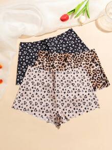 3 件装 女士无缝豹纹印花内裤，提臀速干中腰三角裤