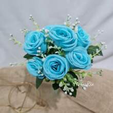 Artificial Button Bouquet With 7 Flowers For Party, Wedding, Home And Photo Decoration - Blue - View 3