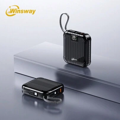  Winsway 10000mAh Luggage Box Mini Convenient Mobile Power Bank, 22.5W Fast Charging With Built-In USB-C, 2-In-1 Cable Hanging Rope, LED Display Screen, Compatible With IPhone 17/16/15 Series Android