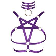 女士五芒星身体束缚文胸笼式文胸无罩杯朋克风绑带文胸均码 - A - 查看 18