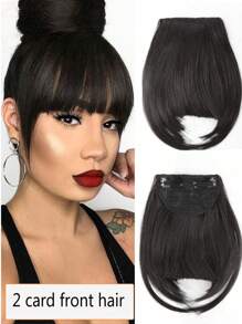 Synthetic Women's Hair Short Straight Bangs Natural Fake Wig Clip In Hairpieces For Black Heat Resistant Fiber