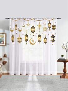 NOSBEI 1pc Romantic Ramadan Moon & Star Pattern Curtain, Creates Dreamy Home Decor For Daily Use - Multicolor - View 1