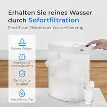 Waterdrop FreshTaste ä Electric Water Filter Jug, 4L Water Filter Dispenser For Refrigerator, Reduces Limescale, Chlorine, Lead, Copper, Cleans, White (Replacement Filter: WD-EWFS)