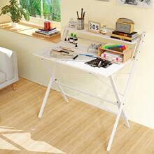 Folding Computer Desk With 2 Levels For Living Room, Bedroom And Office, Portable For Travel In Car, 80x50x107cm, Color Available: Brown / Oak / White / Black