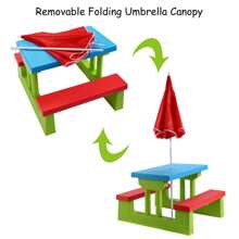 Kids Picnic Table Set With Removable Umbrella Indoor Outdoor Garden Patio Multicolor/Green - Green - View 5