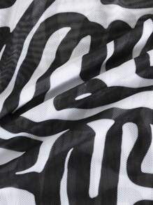 时尚女士金属海星装饰性感比基尼套装夏季带罩衫和迷你裙，欧美风格热销泳衣 - 黑與白 - 查看 11