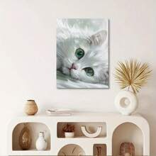 A White Cat-Wooden Frame Oil Painting 1 (3) Thickness 2.25cm/0.9 Inches, Home Gift Decoration, Room Decoration Aesthetics, Wall Decoration Art, Perfect Gift, Autumn And Winter Wall Decoration, Living Room Decoration, Bedroom Decoration, Kitchen Decoration, Entrance Decoration, Bathroom Decoration, Direct Wall Painting, High Quality Wall Painting Poster - White - View 4