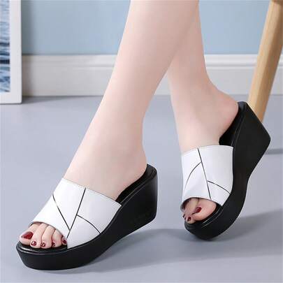 Sandalias de cuña para mujer talla grande, tipo chanclas, con punta abierta, zapatos de playa, calzado ligero con plataforma para mujer, zapatillas para exteriores