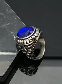 Fashion Silver Colour Ring Inside Inlay Engagement Bands Anniversary Jewelry Stainless Steel Ring Blue Stone Ring For Men And Women - Steel Ring - View 10