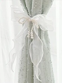 1pc/2pcs Pearl Bow Curtain Tiebacks, Pastoral Style Decorative Pearl Bow Pins