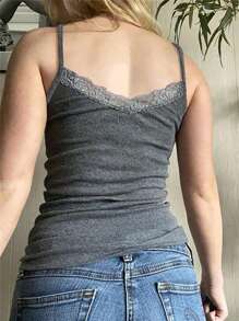 GAOVOT 女士蕾丝拼接吊带背心，性感修身 Y2K 风格，春夏款