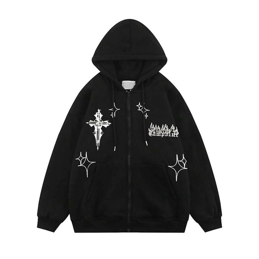 Jupkem Jupkem Y2k Hoodie Zip Up Women Fashion Graphic Long Sleeve Y2k Goth Clothing Aesthetic Sweatshirt Streetwear Jacket