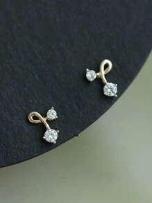 1 Pair Dainty S925 Sterling Silver White Cubic Zirconia Cherry Stud Earrings, Cute Jewelry Accessories Gift For Women, Friends, Birthday, Festival