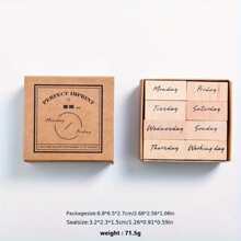 Wooden Rubber Stamp Set For Scrapbooking, Fantasy Themes, English Text, Various Dates And Months, Multi-Color Rectangular Stamps Suitable For DIY Crafts,Back To School,School Supplies