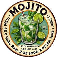 1pc Vintage Havana Mojito Drink Metal Sign, Mojito Recipe Wall Art Decor For Home, Kitchen, Dining Room, Bedroom, Garden, Garage, Hotel, Office - Unique Metal Plaque 20x20cm,Home Decor ,Room Decor,Wall Decor Gifts Birthday Graduation