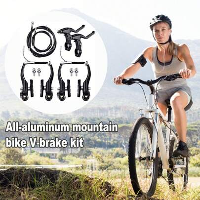 Hmseng 2 Pairs Universal V - Bike Brakes Set: Ideal Replacement For Mountain & Road Bicycles (Black, With Front & Back Wheels Cables)