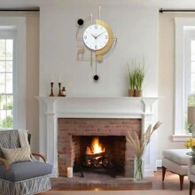 1 pieza Reloj de pared oscilante dorado, de gran tamaño, de metal, con movimiento silencioso, estilo pastoril para decoración de jardín, reloj moderno y creativo para uso en interiores y exteriores, decoración de habitación, decoración de dormitorio, decoración de vuelta al colegio, decoración del hogar