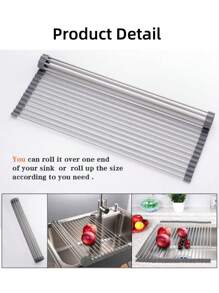1 pièce Égouttoir extensible en acier inoxydable à placer sur l'évier, couleur noire et grise avec des bras réglables. Organisateur de cuisine/salle de bain fonctionnel pour plats, ustensiles de cuisine, légumes et fruits. Cadeau de Nouvel An et de Noël