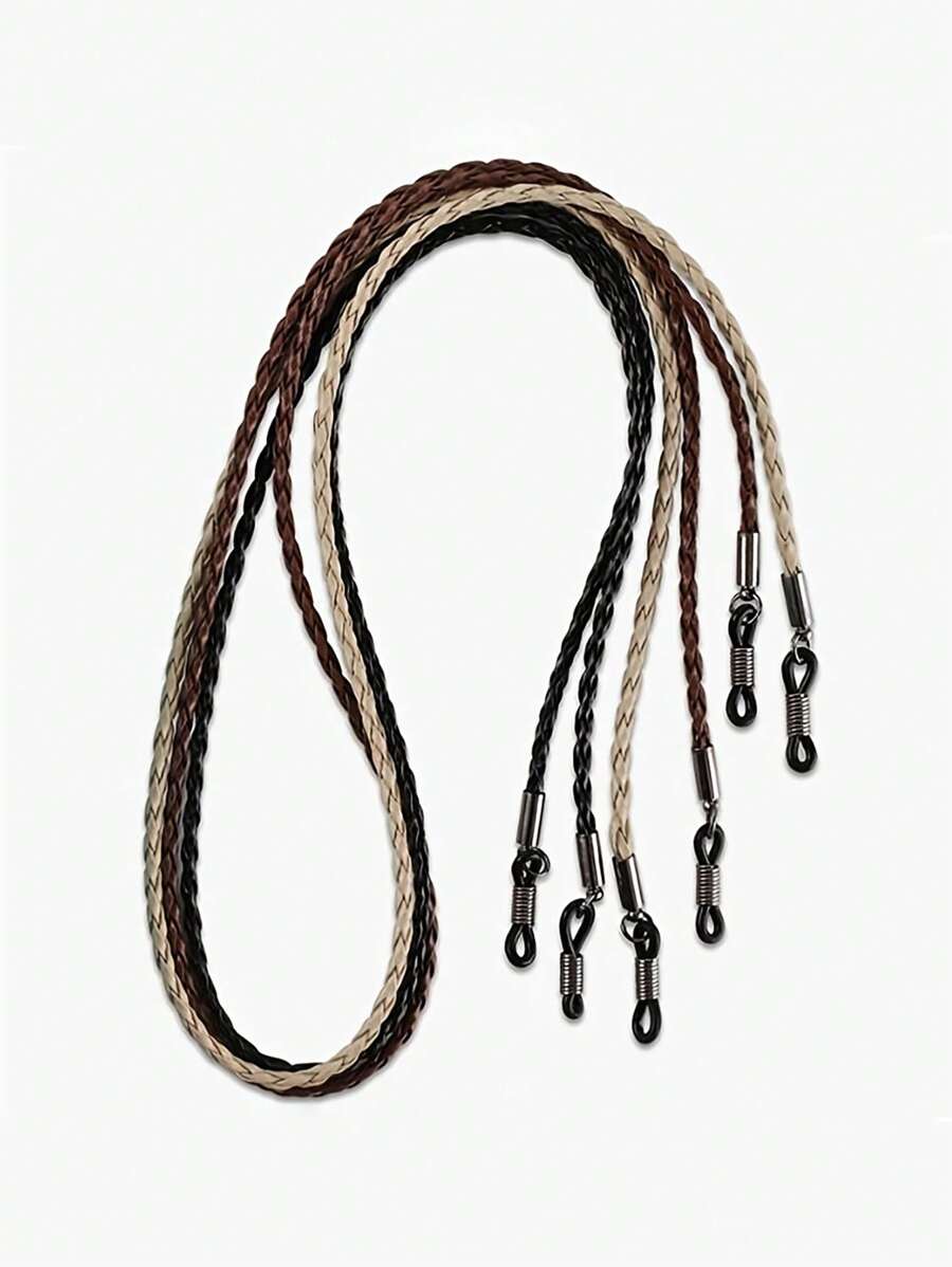 3pcs Elegant Eyeglass Lanyards, Sunglasses Chains, PU Leather Braided, Sport Strap (Beige, Black, Brown), Ideal Gift Choice - Multicolor - View 1