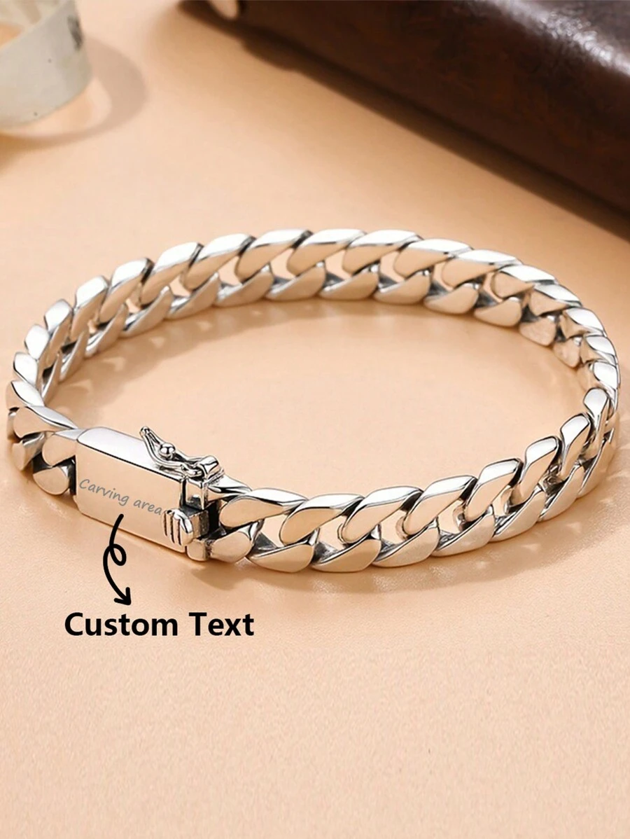1 Fashion Custom Bracelet, Personalized Men's Fashion Metal Text Engraving Custom Bracelet
