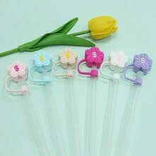 1pc Cartoon Flower Silicone Straw Sleeve, Reusable, Dust-Proof, Splash-Proof, Cute Accessory, Home Decor, Party Supplies, Mother's Day Gift