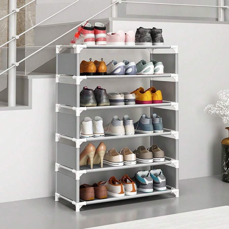 Zapatero extraíble marca Tumey con zapateros de 4 5 6 y 7 niveles, estructura de acero y conexiones de plástico para guardar y guardar zapatos - Gris - Ver 1