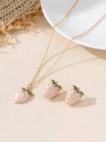 Fashionable Sweet Glazed Strawberry Necklace And Earrings Set For Women, Suitable For Daily Wear And Valentine's Day