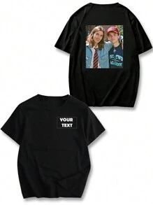 Personalized Graphic Customized Men's T-Shirt, Input Your Text/Wishes/Fun Text, Upload Photo Of Best Friend/Pet/Landscape, Customize Spring Summer Black Tee Shirt, Valentine's Day, Holiday Gift Treasure Finds Ideal Gifts For Him Family, Boyfriend, Friends, Children For Anniversaries, For Birthdays, For Children's Day, For Holiday/Vacation