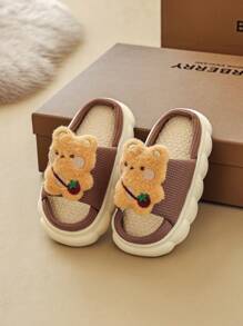 Kids Linen Slippers, Indoor/Outdoor Breathable Lightweight Slides For Boys & Girls, Spring/Summer