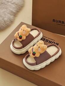 Kids Linen Slippers, Indoor/Outdoor Breathable Lightweight Slides For Boys & Girls, Spring/Summer