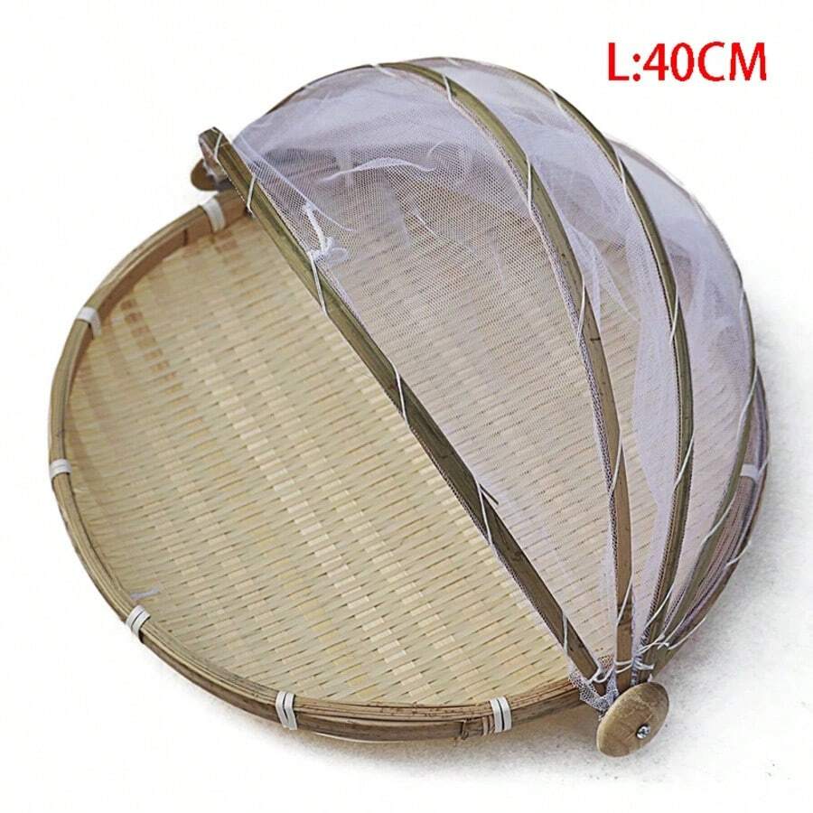 1 pieza Cubierta de red para alimentos, cesta de almacenamiento tejida a mano, bandeja de cesta tipo carpa, cesta para fruta, verdura, pan, ambiente simple, cesta de malla para picnic - Negro - Ver 1