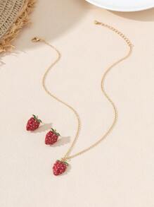 Fashionable Sweet Glazed Strawberry Necklace And Earrings Set For Women, Suitable For Daily Wear And Valentine's Day