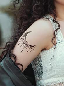 Tiebeauty 8 件纹身模板贴纸月亮玫瑰花朵模板贴纸镂空贴纸模板适用于人体彩绘可重复使用 - 黑色 - 查看 6